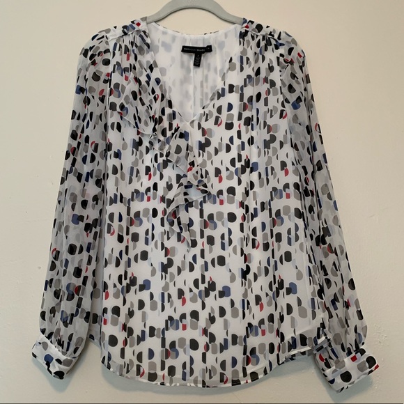 White House Black Market Tops - WHBM long sleeve ruffle blouse black red size 2